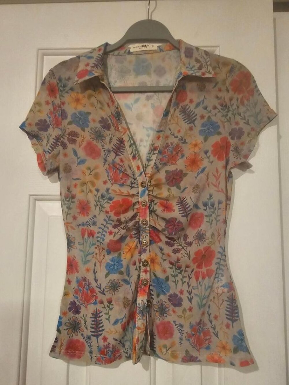 Natural life Carina Mesh Short Sleeve Top - Rainbow Garden Cream M